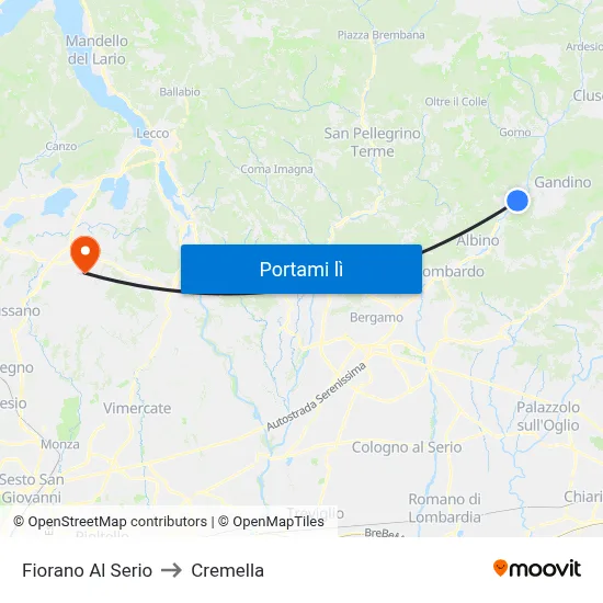 Fiorano Al Serio to Cremella map
