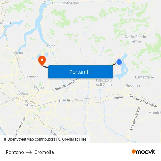 Fonteno to Cremella map