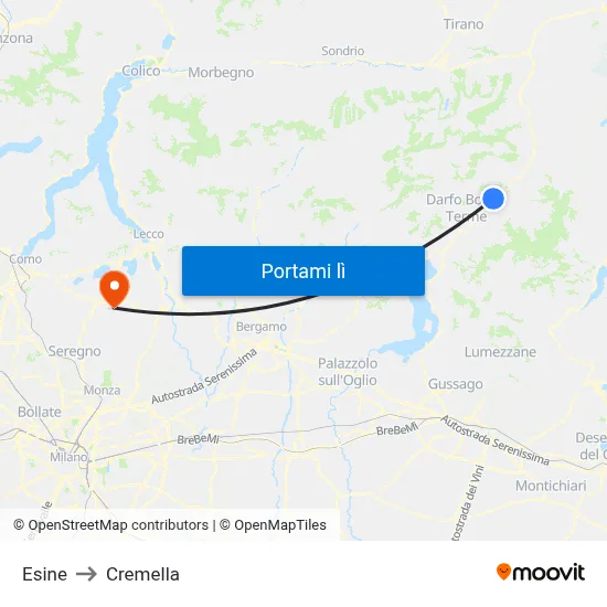 Esine to Cremella map