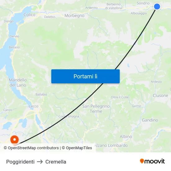 Poggiridenti to Cremella map