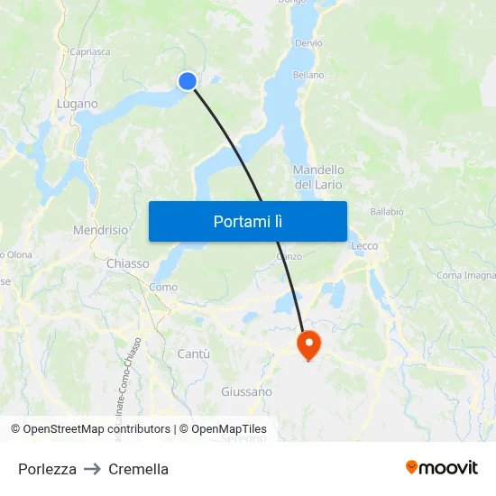Porlezza to Cremella map
