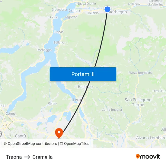 Traona to Cremella map