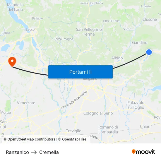 Ranzanico to Cremella map