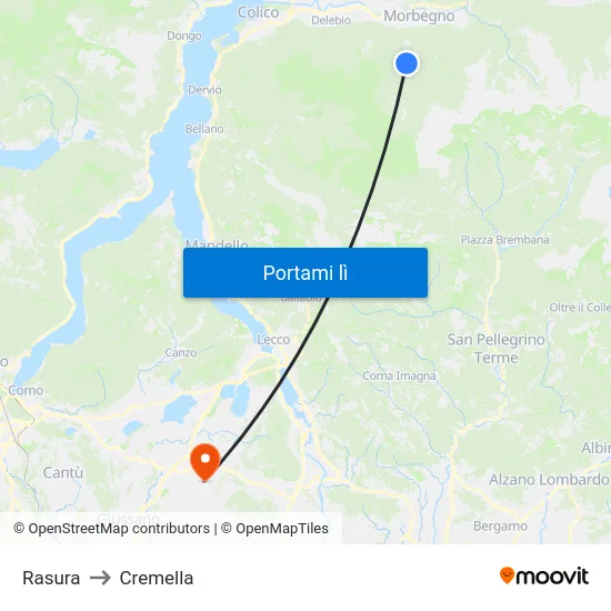 Rasura to Cremella map
