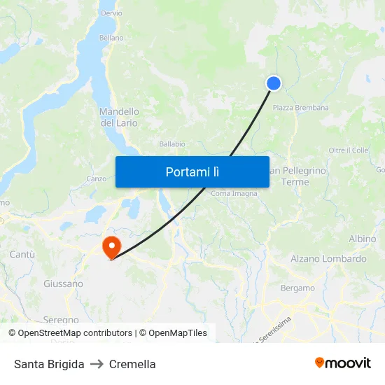 Santa Brigida to Cremella map