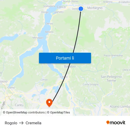 Rogolo to Cremella map