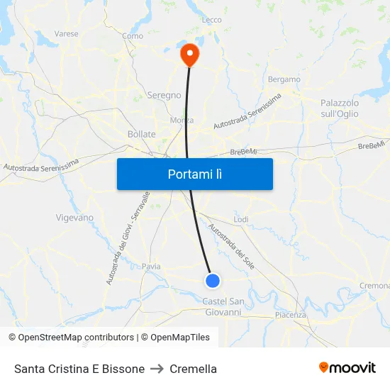 Santa Cristina E Bissone to Cremella map