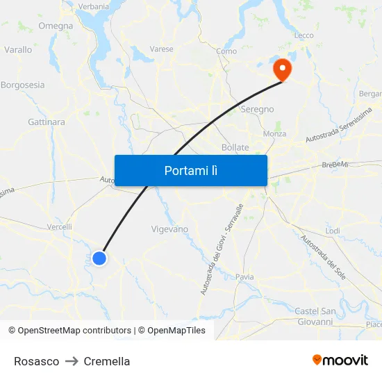 Rosasco to Cremella map