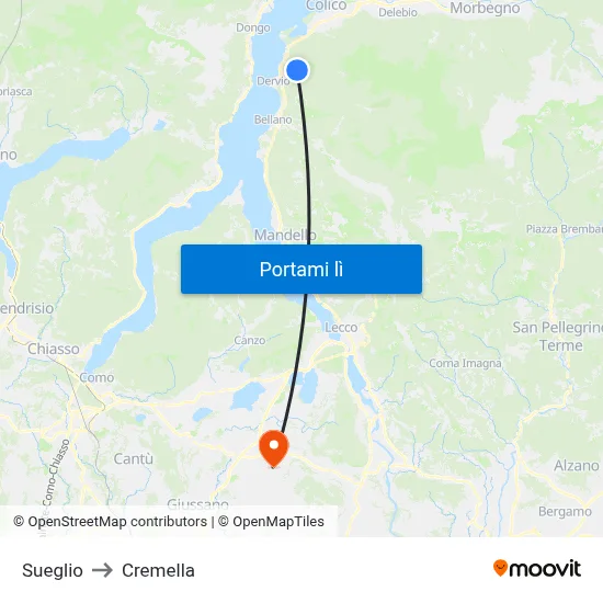 Sueglio to Cremella map