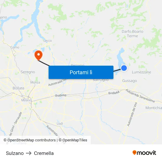 Sulzano to Cremella map