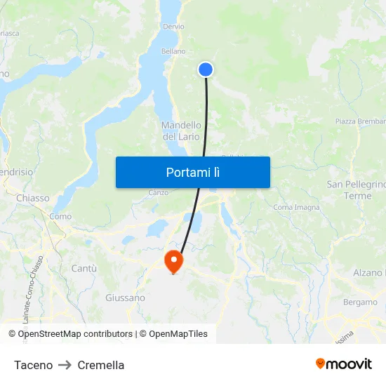 Taceno to Cremella map