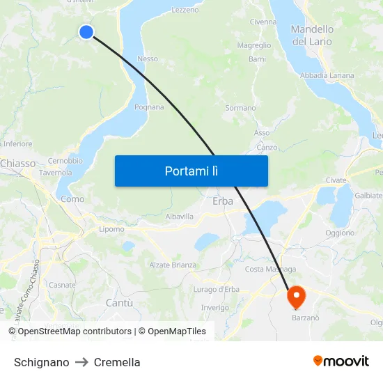 Schignano to Cremella map