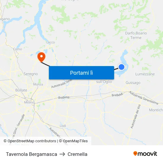 Tavernola Bergamasca to Cremella map