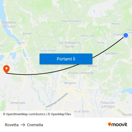 Rovetta to Cremella map