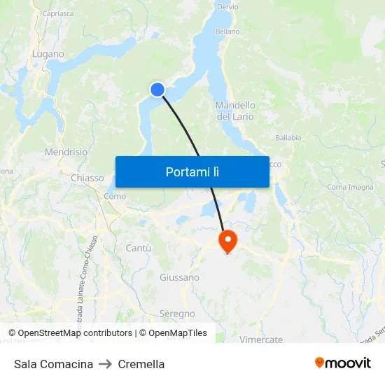 Sala Comacina to Cremella map