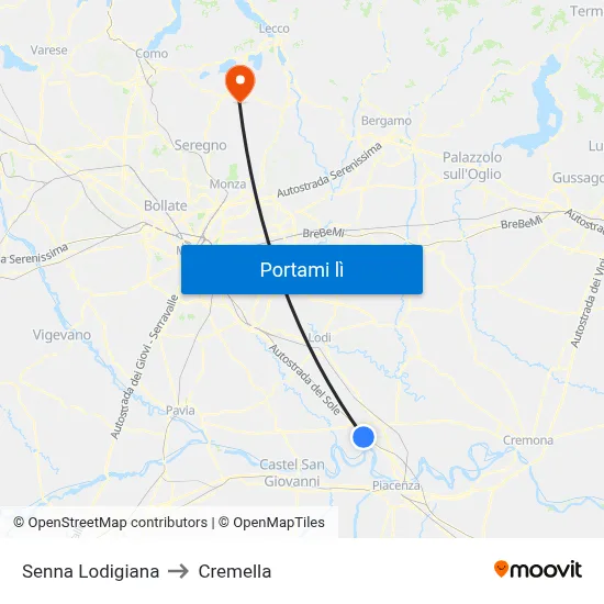 Senna Lodigiana to Cremella map