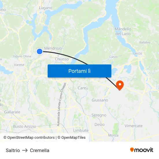 Saltrio to Cremella map