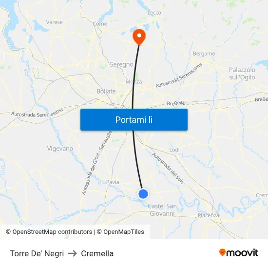 Torre De' Negri to Cremella map