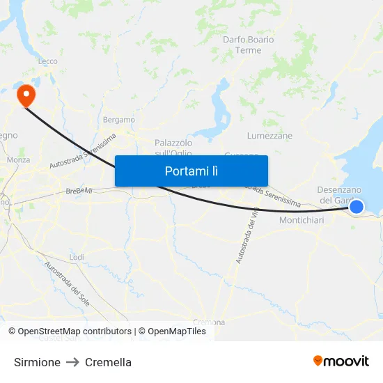 Sirmione to Cremella map