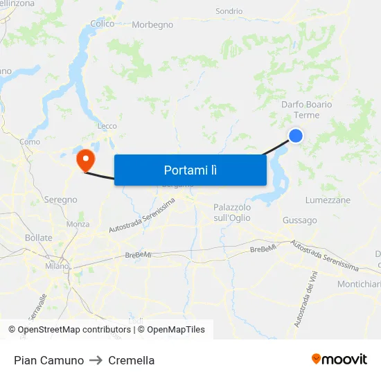 Pian Camuno to Cremella map