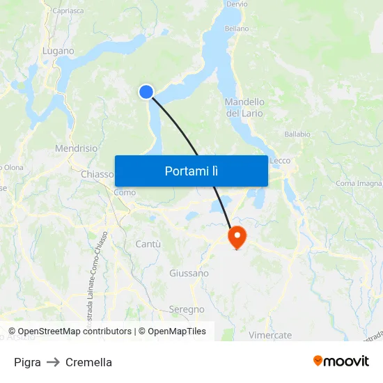 Pigra to Cremella map