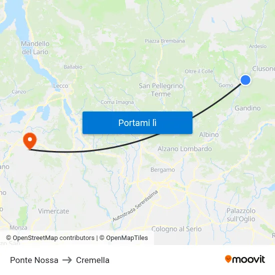 Ponte Nossa to Cremella map