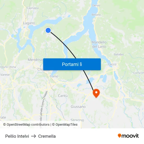 Pellio Intelvi to Cremella map