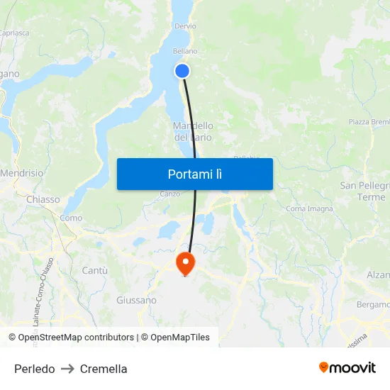Perledo to Cremella map