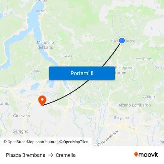 Piazza Brembana to Cremella map