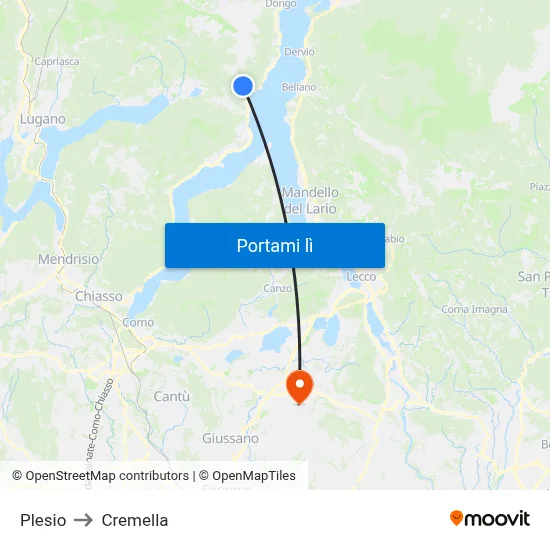 Plesio to Cremella map