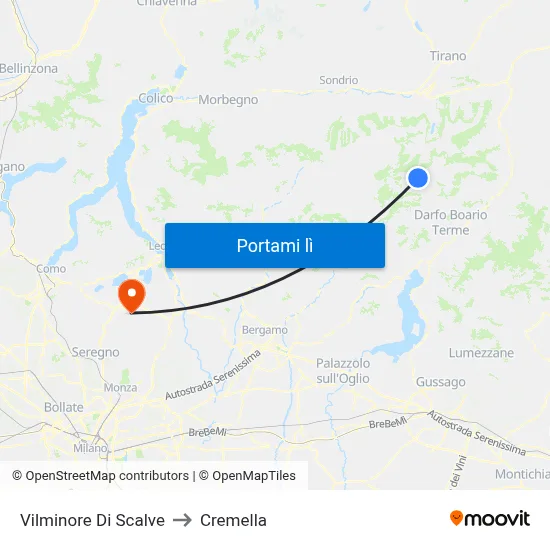 Vilminore Di Scalve to Cremella map