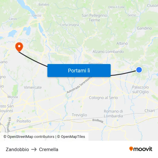 Zandobbio to Cremella map