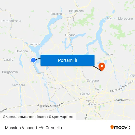 Massino Visconti to Cremella map