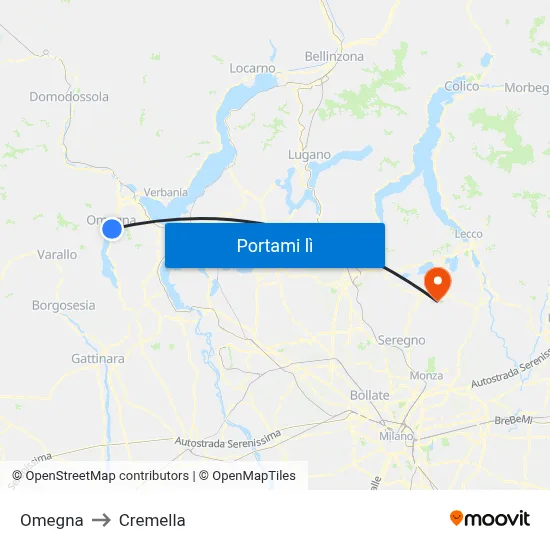 Omegna to Cremella map