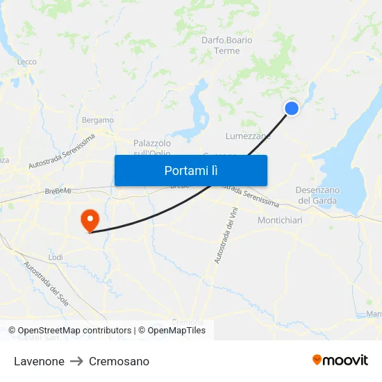 Lavenone to Cremosano map