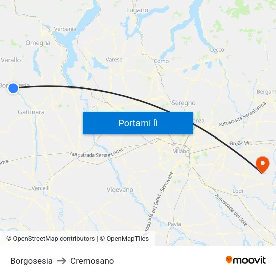 Borgosesia to Cremosano map