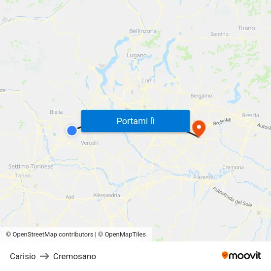 Carisio to Cremosano map