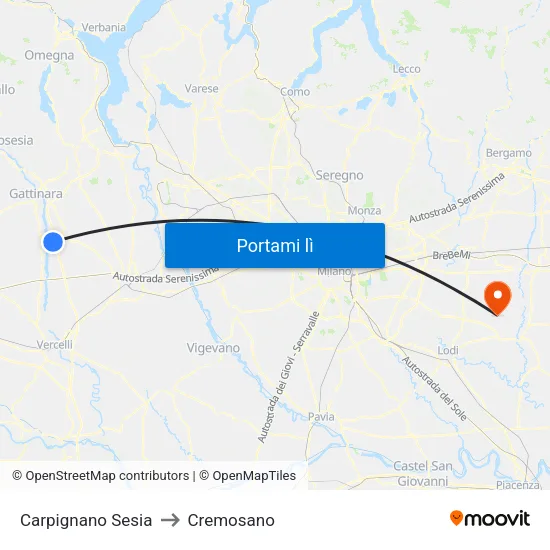 Carpignano Sesia to Cremosano map