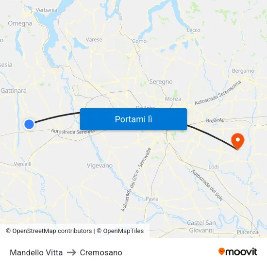Mandello Vitta to Cremosano map