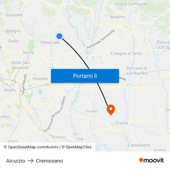 Aicurzio to Cremosano map
