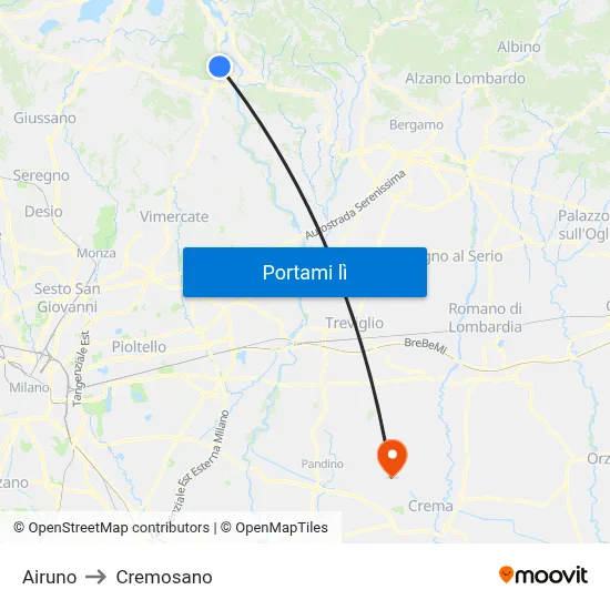 Airuno to Cremosano map