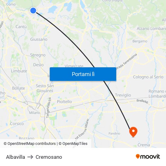 Albavilla to Cremosano map