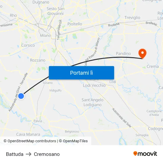 Battuda to Cremosano map