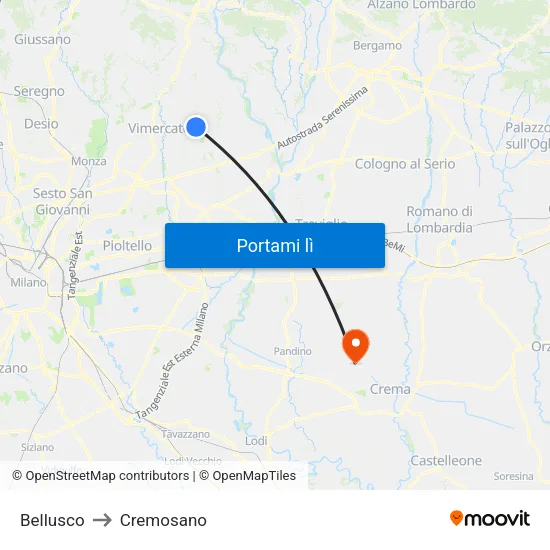 Bellusco to Cremosano map