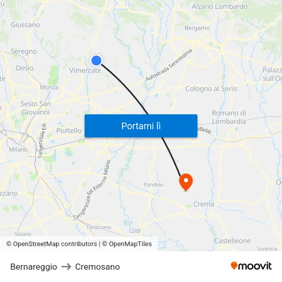 Bernareggio to Cremosano map
