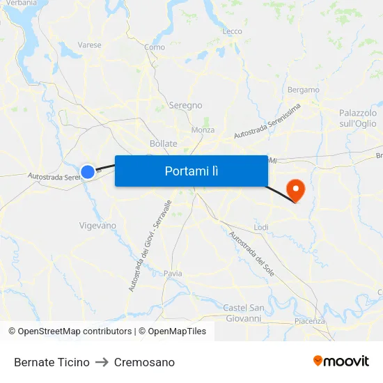 Bernate Ticino to Cremosano map