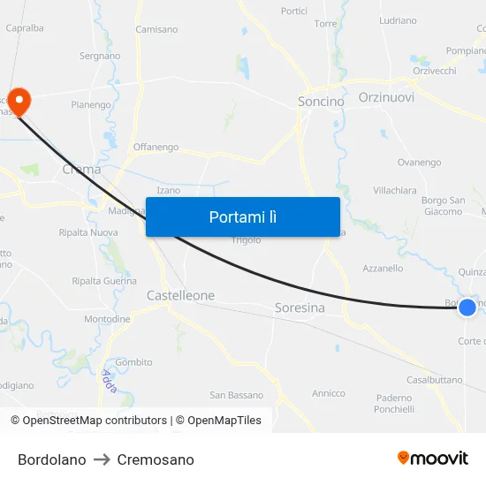Bordolano to Cremosano map
