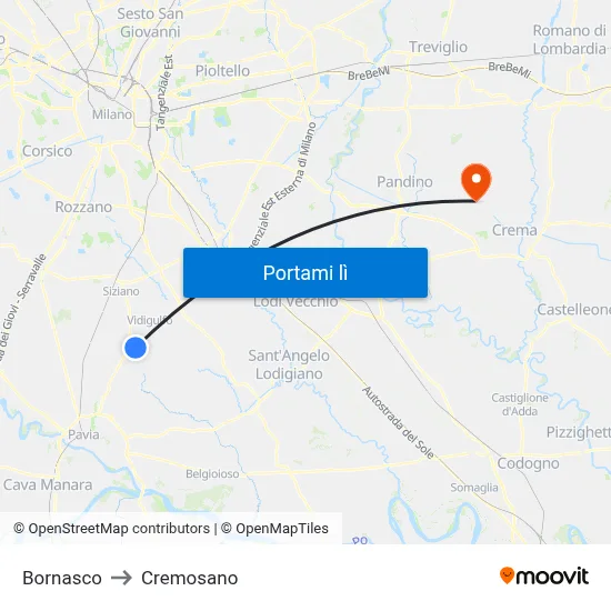 Bornasco to Cremosano map