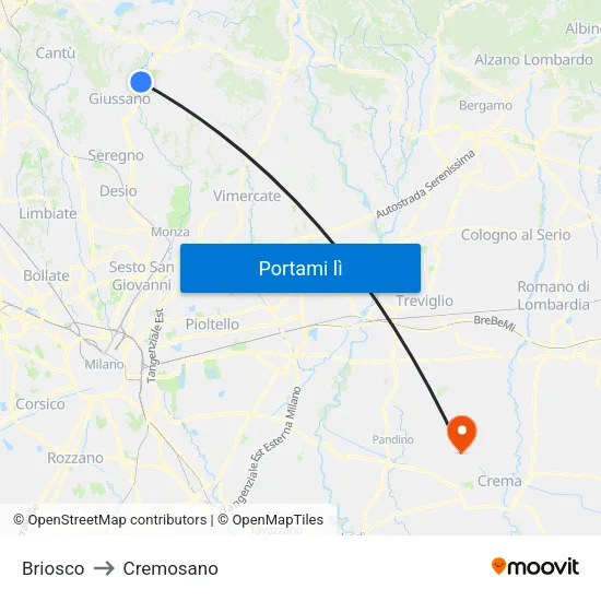 Briosco to Cremosano map