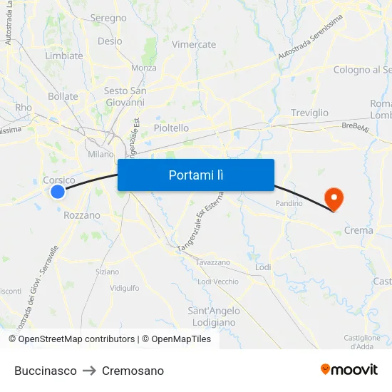 Buccinasco to Cremosano map